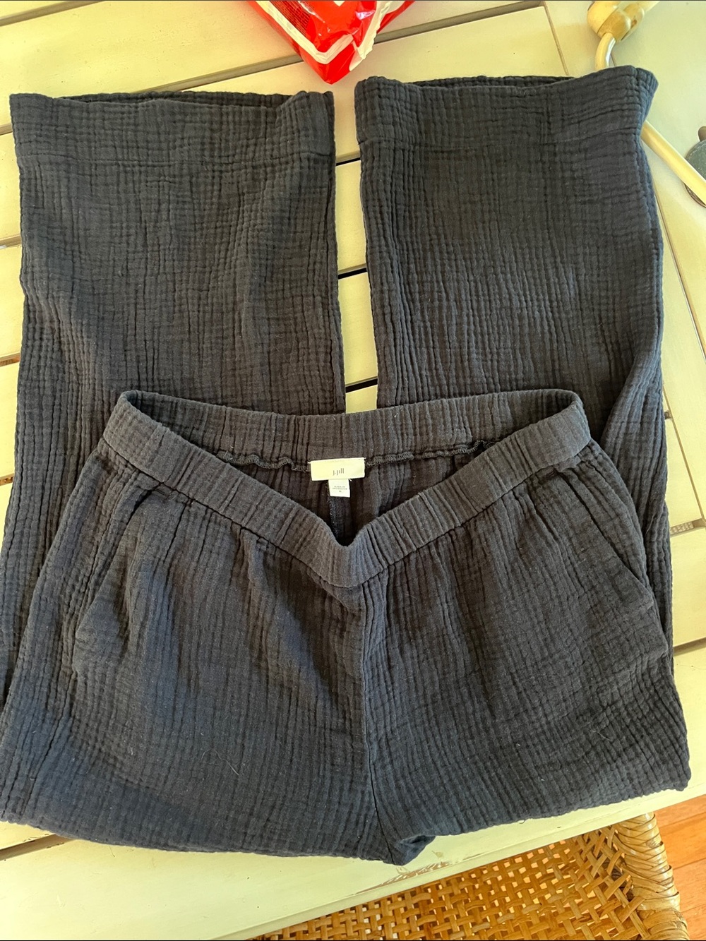 J Jill Wide Leg Pants Navy Sz Medium Elastic Waistband - Picture 2 of 8